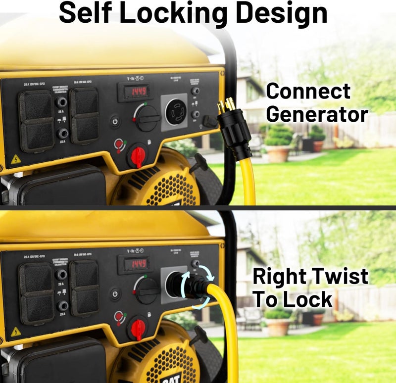 Vockjour 15FT 30 Amp Generator Cord, Outdoor Heavy Duty 4 Prong Extension Cord with Twist Lock, NEMA L14-30P/L14-30R, 30A 125/250V, 10 Gauge, STW, for Home Emergencies, RVs, ETL Listed, Yellow - Image 5